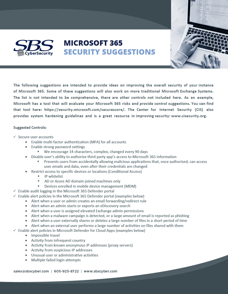 Microsoft 365 Security Suggestions